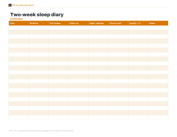 Preview of Printable Two-Week Sleep Diary